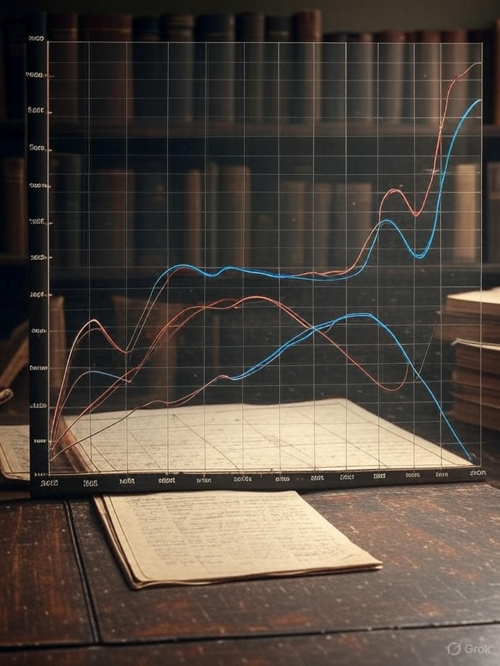 Illustratie van stijgende grafieken boven een oud boek, als beeld bij de stijging van diabetes