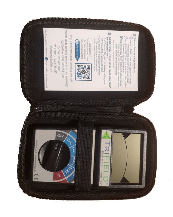TriField TF2 stralingsmeter, het beschermhoesje, geopend