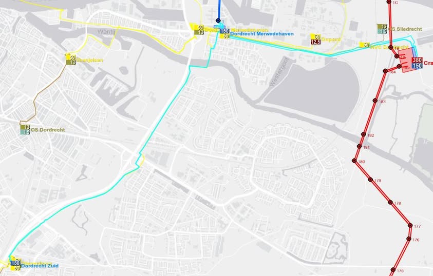 Kaart met de ligging van een ondergrondse hoogspanningskabel door een woonwijk in Dordrecht
